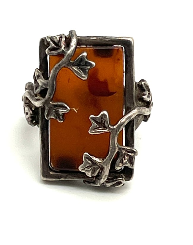 Sterling Silver Antique Butterscotch Amber Poland Made Ring (1 of 1)