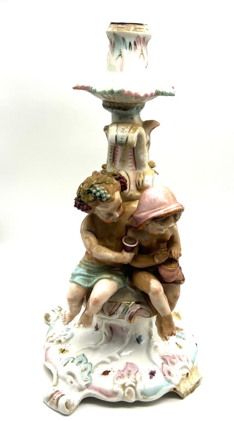 Exquisite Antique Porcelain Cherub Candlestick Holder, European Craftsmanship, 18th-19th Century (1 of 7)