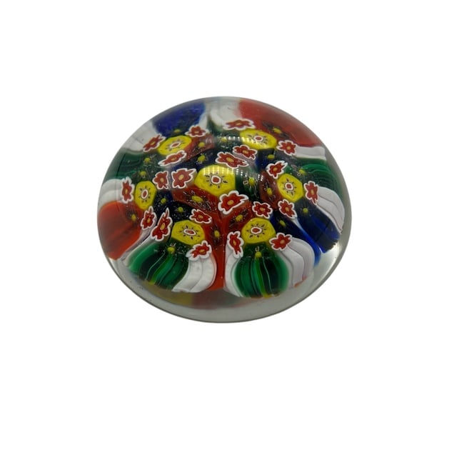 Vibrant Murano Millefiori Paperweight, Detailed Floral Canes, Italian Art Glass (1 of 2)
