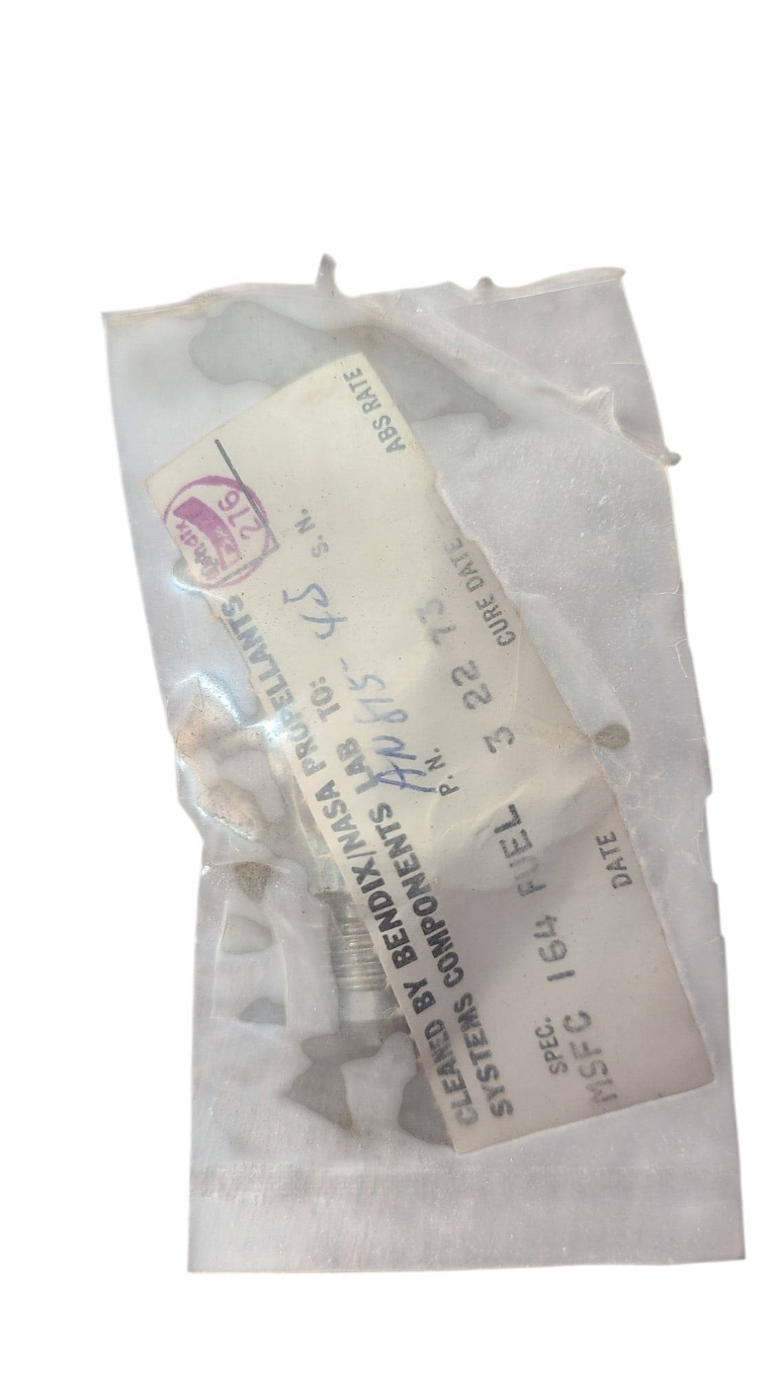 Torn Bag with System Component cleaned by Bendix: Don't miss this rare opportunity to acquire a mysterious collectable of authentic NASA items, sourced directly from the estate of Charles Bell. Each item in this exclusive lot is guaranteed genuine an