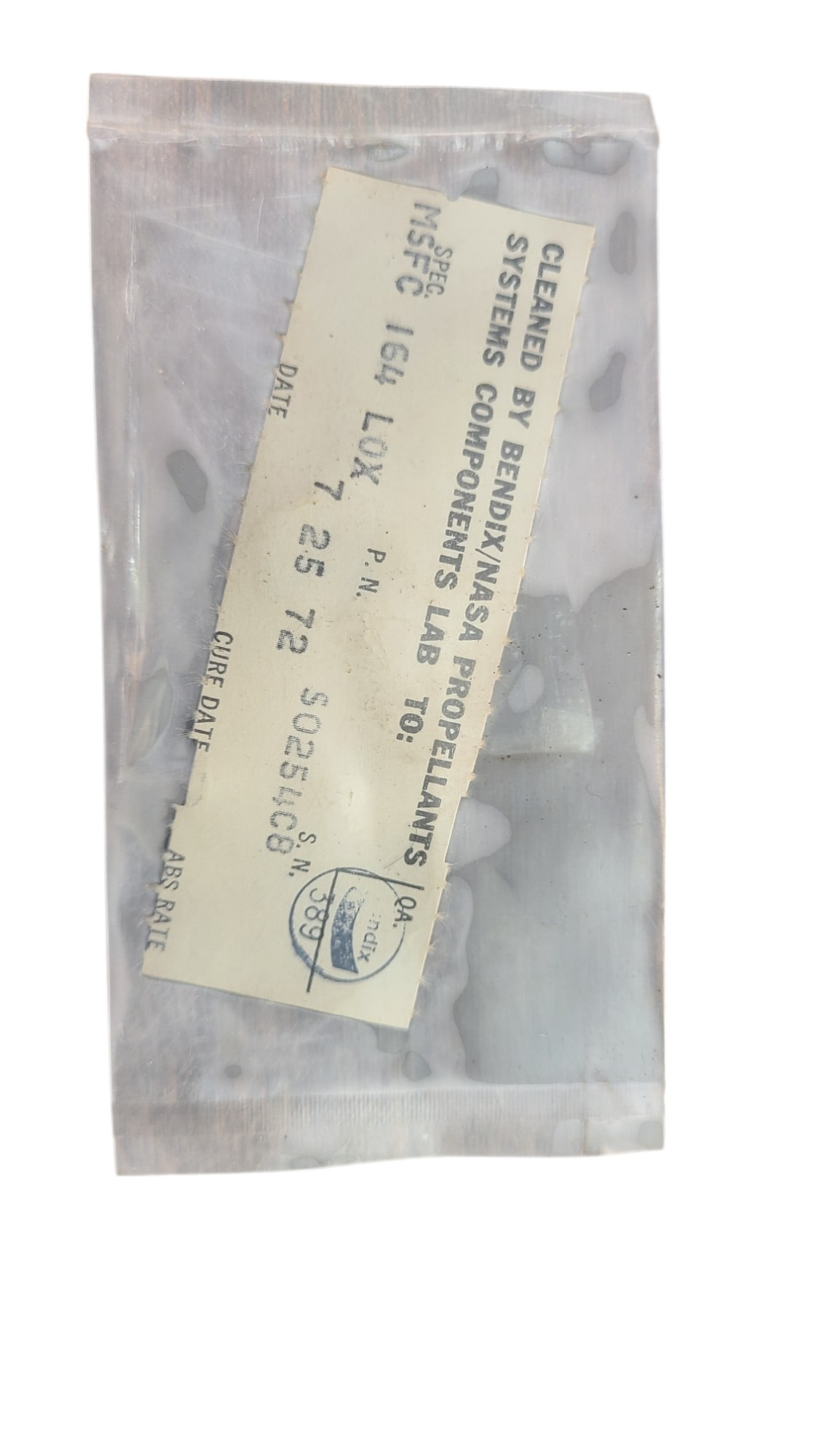 Small Bag with System Components cleaned by Bendix #4: Don't miss this rare opportunity to acquire a mysterious collectable of authentic NASA items, sourced directly from the estate of Charles Bell. Each item in this exclusive lot is guaranteed genuine an