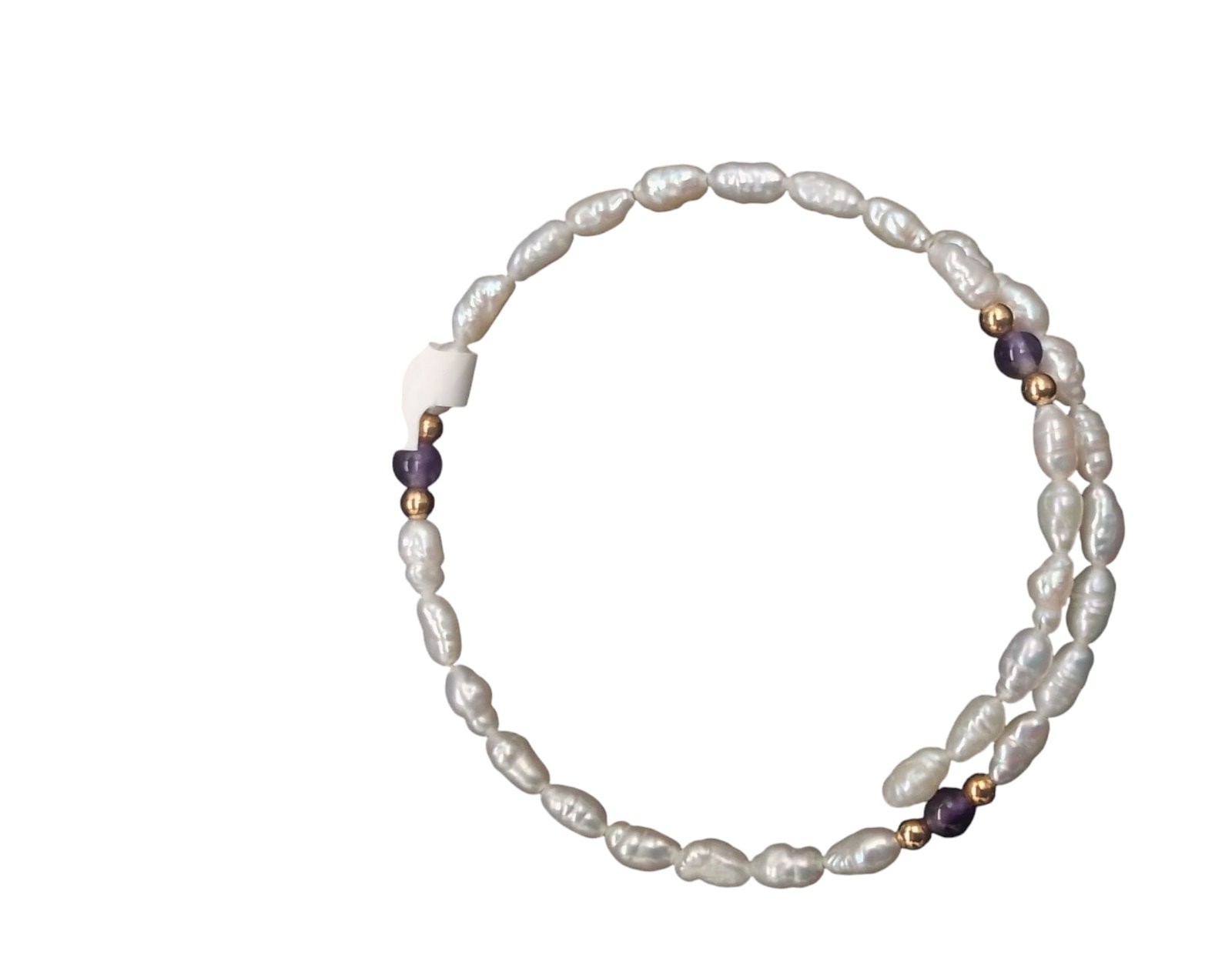 Real Pearl 14 Karat Gold Bead & Purple Stone Bracelet: Real Pearl 14 Karat Gold Bead & Purple Stone Bracelet