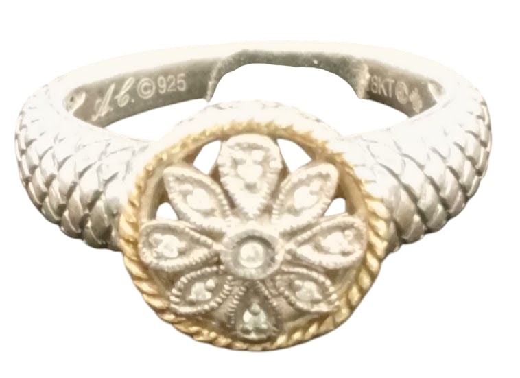 Andrea Candela 18 Karat Stirling Silver Yellow Gold Diamond Flower Ring: Andrea Candela 18 Karat Stirling Silver Yellow Gold Diamond Flower Ring