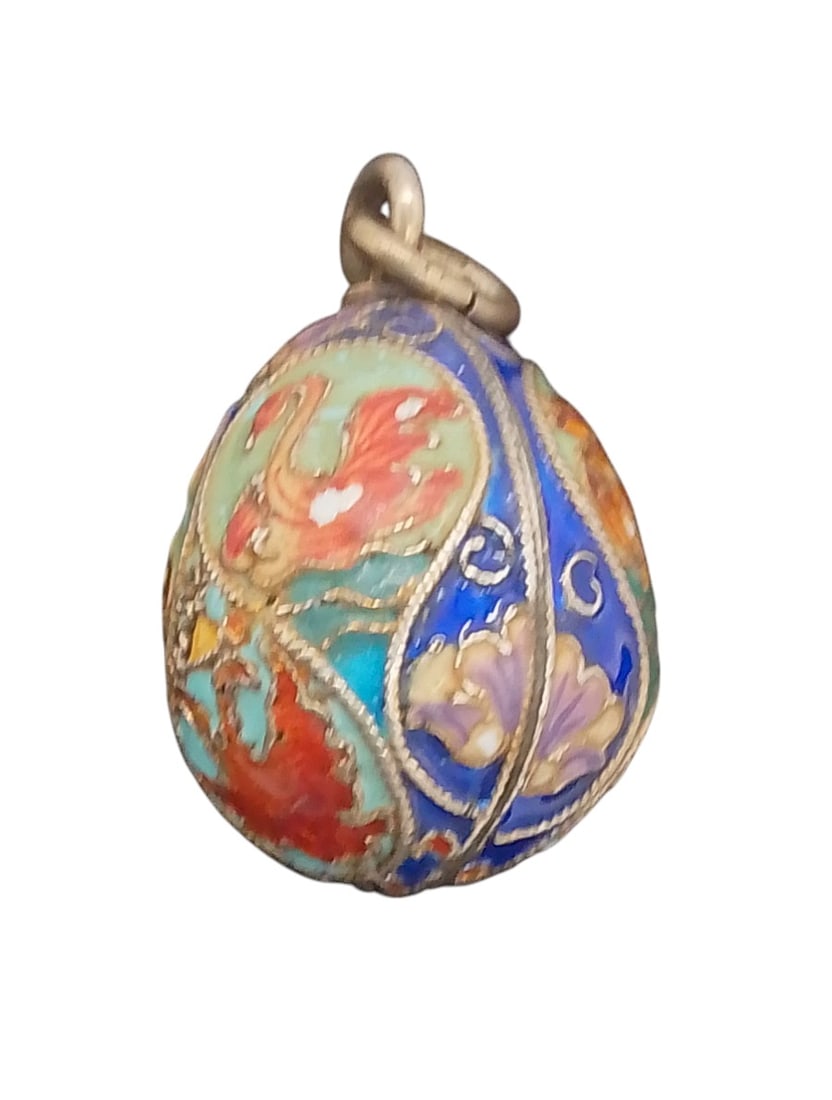 Russian Faberge Imperial Gilt Silver Cloisonne Egg Pendant: Russian Faberge Imperial Gilt Silver Cloisonne Egg Pendant