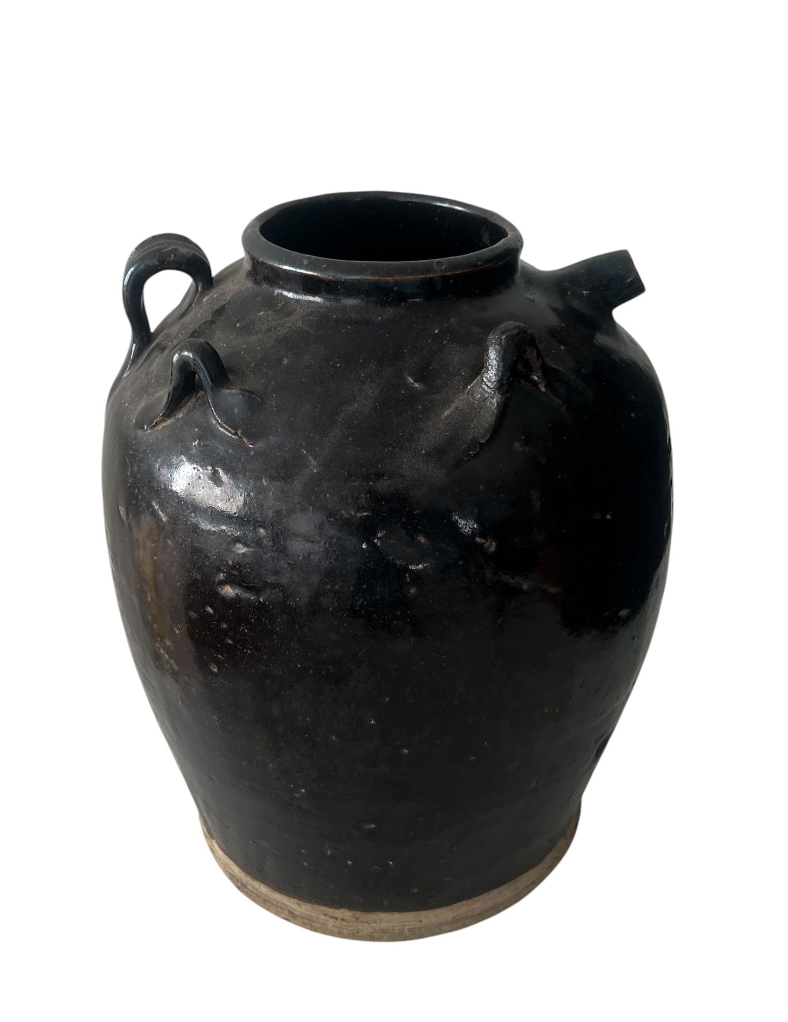 Ancient Ming dynasty Chinese Black-Glazed Water Jug with Handles (1 of 3)