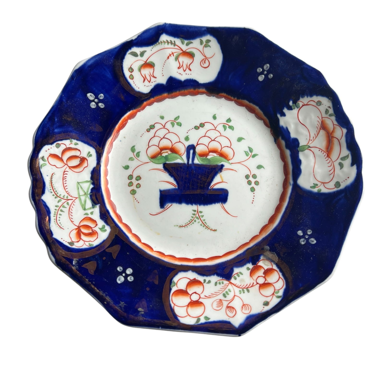 19th Century Gaudy Welsh Hand-Painted 9" Plate with Flower Basket Pattern (1 of 3)