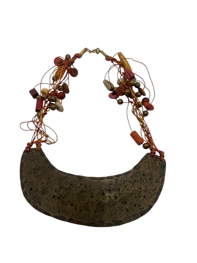 Vintage Tribal Brass Bib Necklace with Beaded Accents (1 of 3)