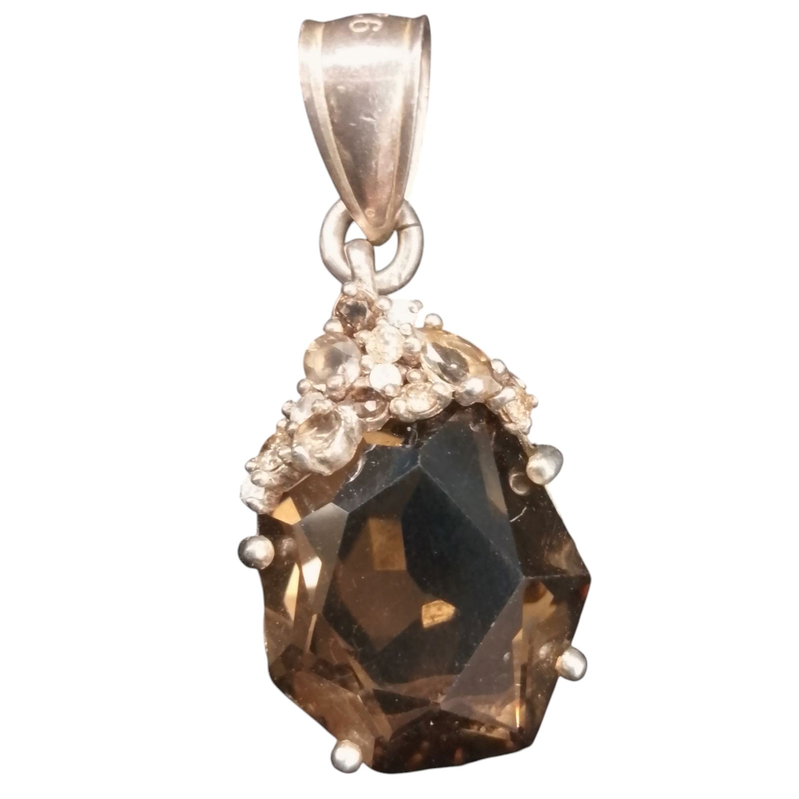 Smokey Quartz with Real Diamond Accent Stones Pendant (1 of 4)