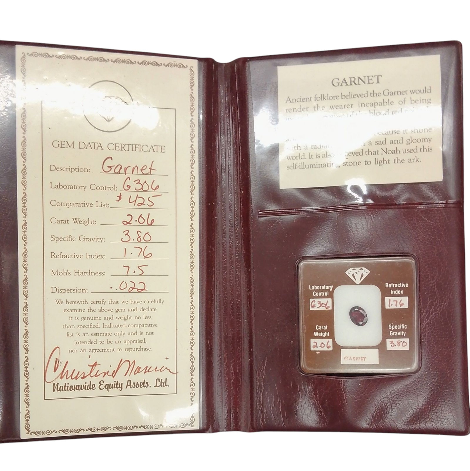 2.06 Carat Weight Garnet with Certificate: 2.06 Carat Weight Garnet with Certificate