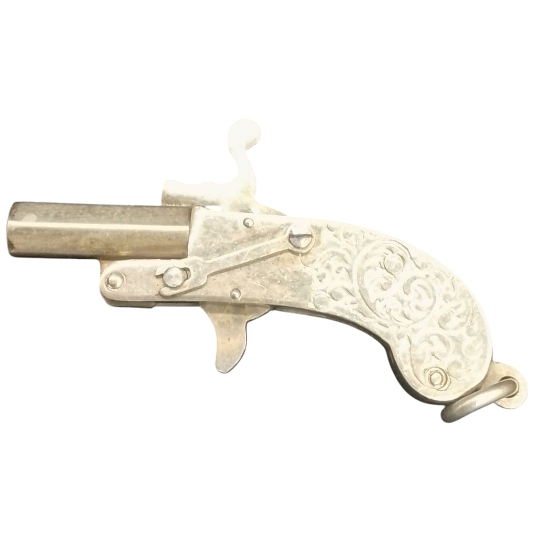 Austria Berloque-Floral Design 2mm keychain pinfire pistol: Austria Berloque-Floral Design 2mm keychain pinfire pistol, 2mm breech-loading pistol which can be worn as an appendage, on a watch chain, on a bracelet or other jewelry item and used to fire small po