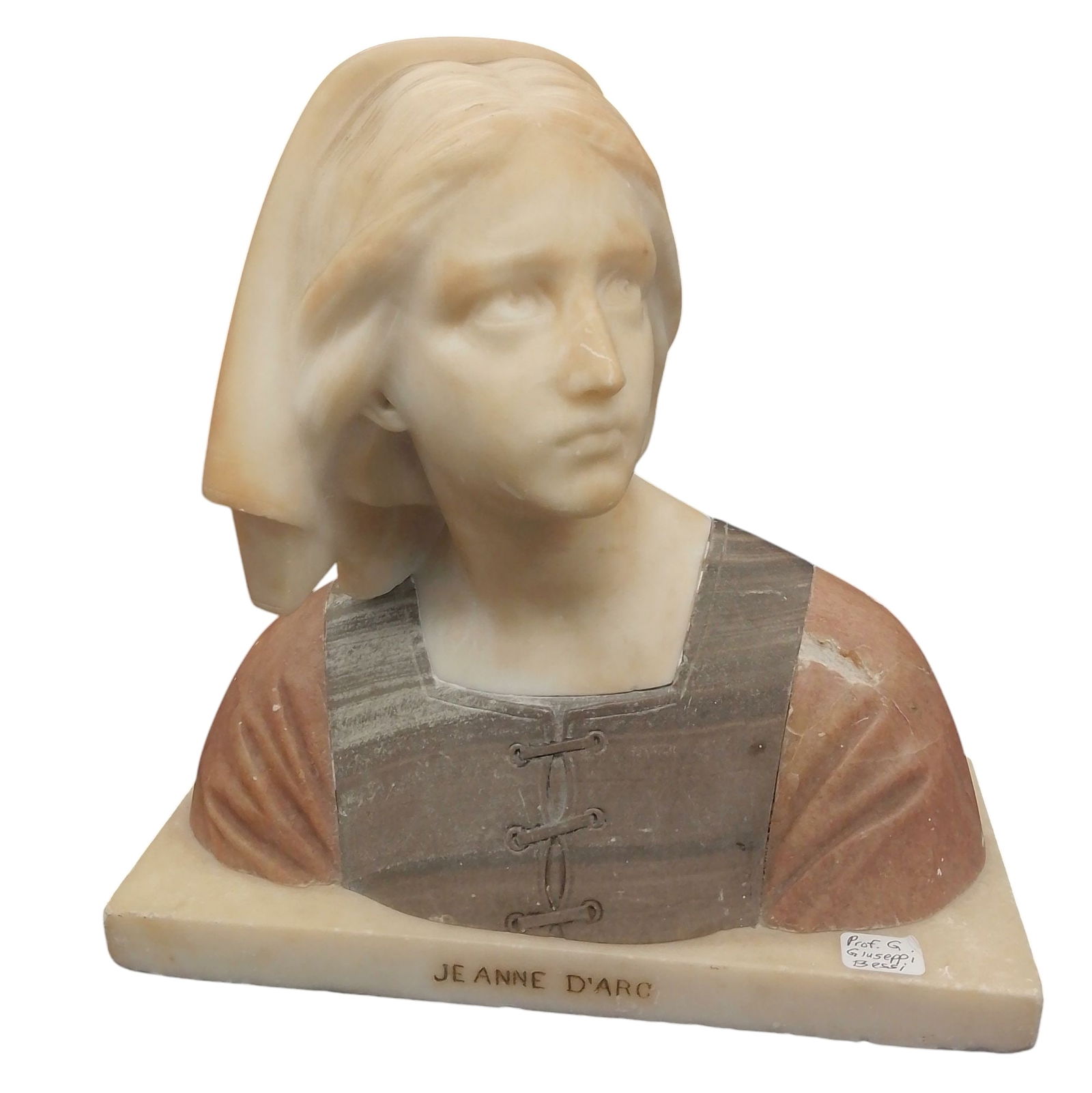 Gluseppi Bessi's Marble & Alabaster Bust Sculpture of Jeanne D'arc (1 of 6)