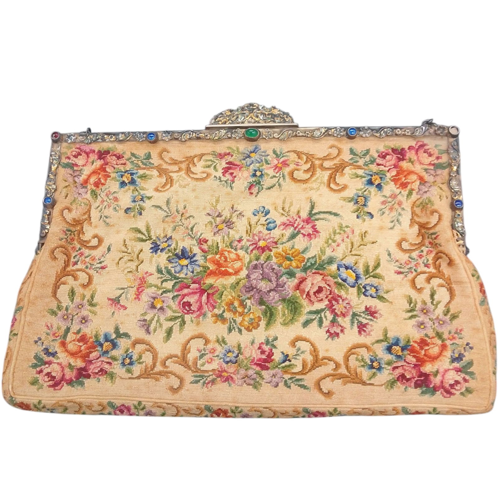 Antique Austrian Petit Point Tapestry Purse with Change Purse and Mirror (1 of 5)