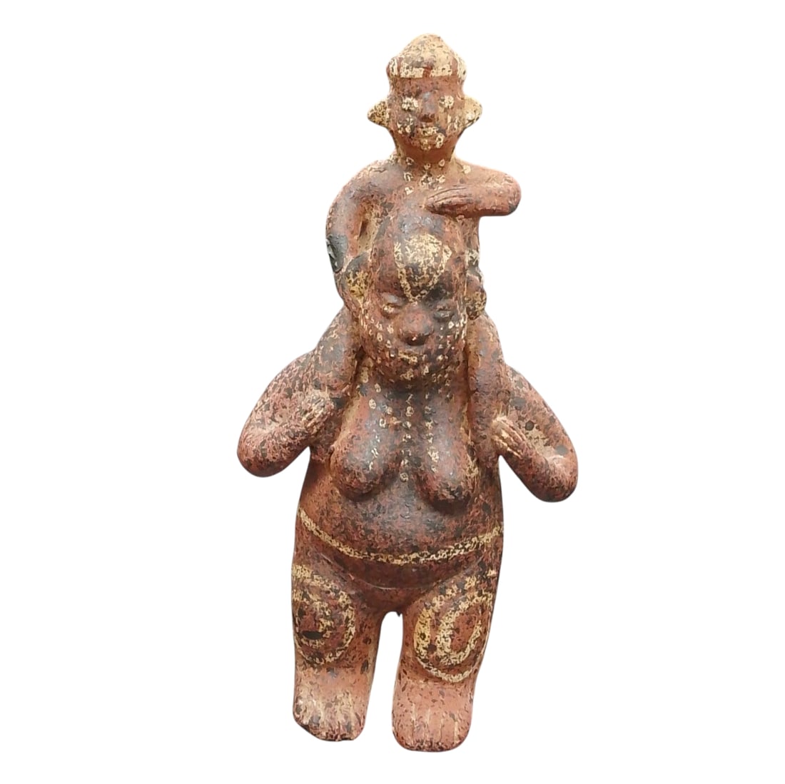 Pre-Coloumbian Statue of a Mother Giving Her Child a Piggyback Ride: Child a Piggyback Ride. Pre-Coloumbian Statue of a Mother Giving Her Child a Piggyback Ride Approx. OAH: 9in.