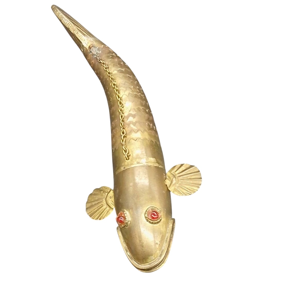 Antique Medina Brass Articulated Fish Red Eyes (1 of 4)