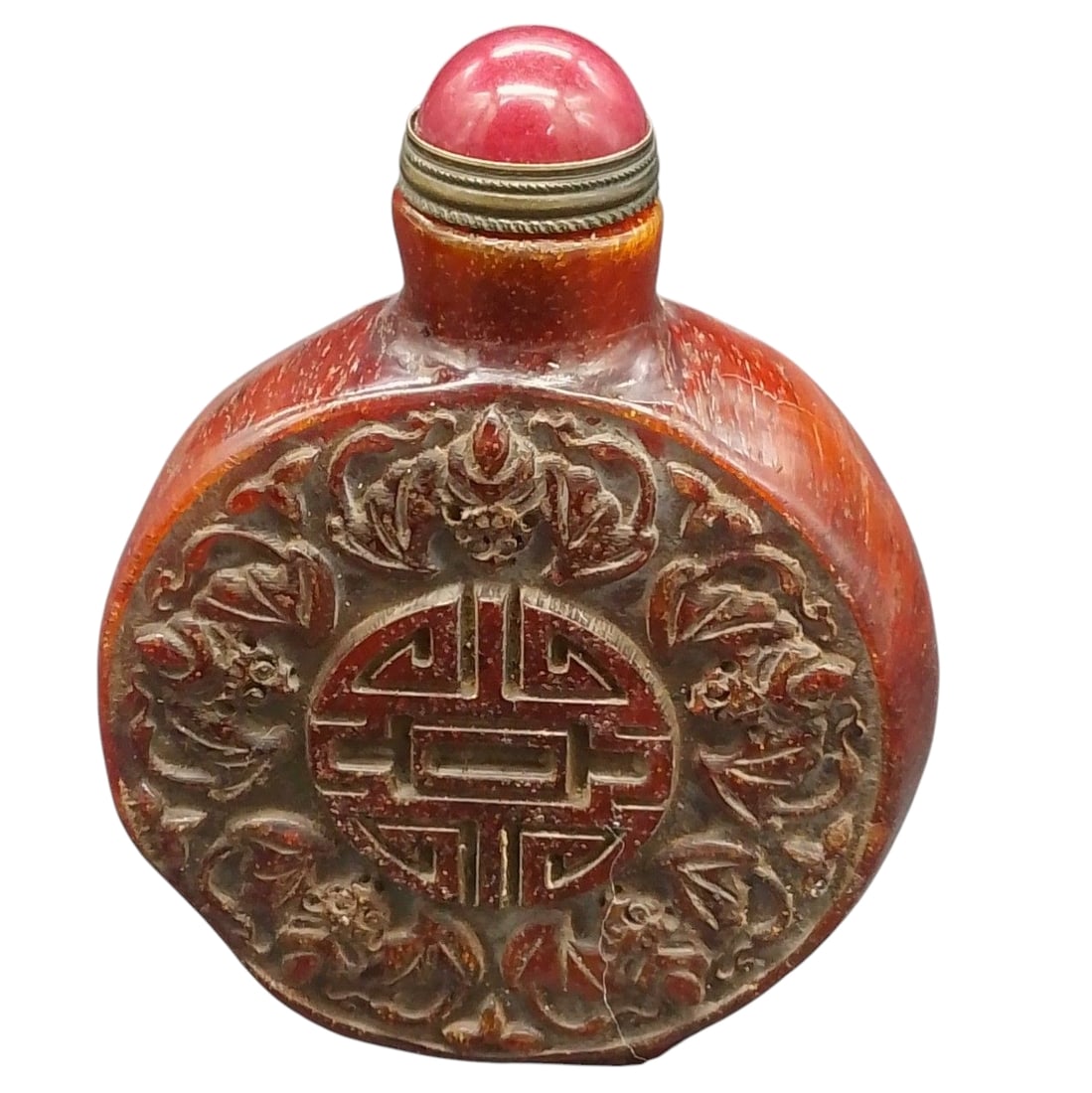 Antique Chinese Horn Carved Snuff Bottle: Antique Chinese Horn Carved Snuff Bottle Approx. 3h x 2 3/8w x 1d
