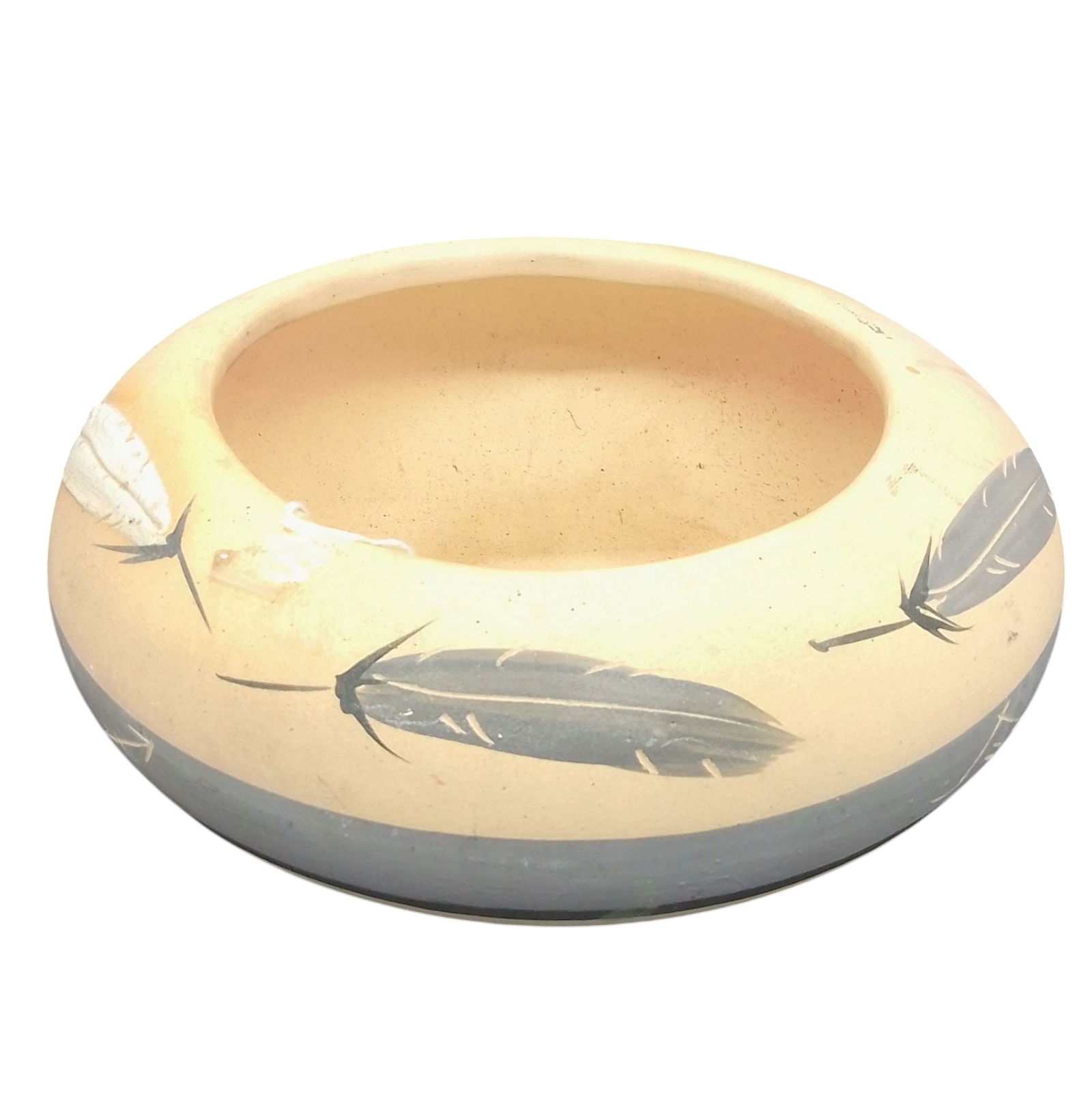 Vintage Handmade Native American Black & White Feather Pot Signed (1 of 4)