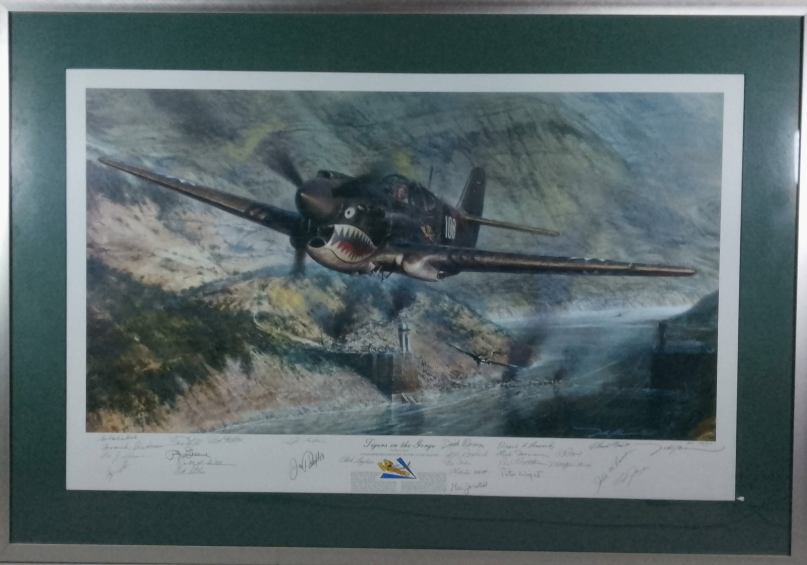 Tigers in the Gorge by John Shaw, Signed by members of the American Volunteer Group Flying Tigers - : Tigers in the Gorge by John Shaw, Signed by members of the American Volunteer Group Flying Tigers - 138 of 300 Average (Has Certificate of Authenticity)