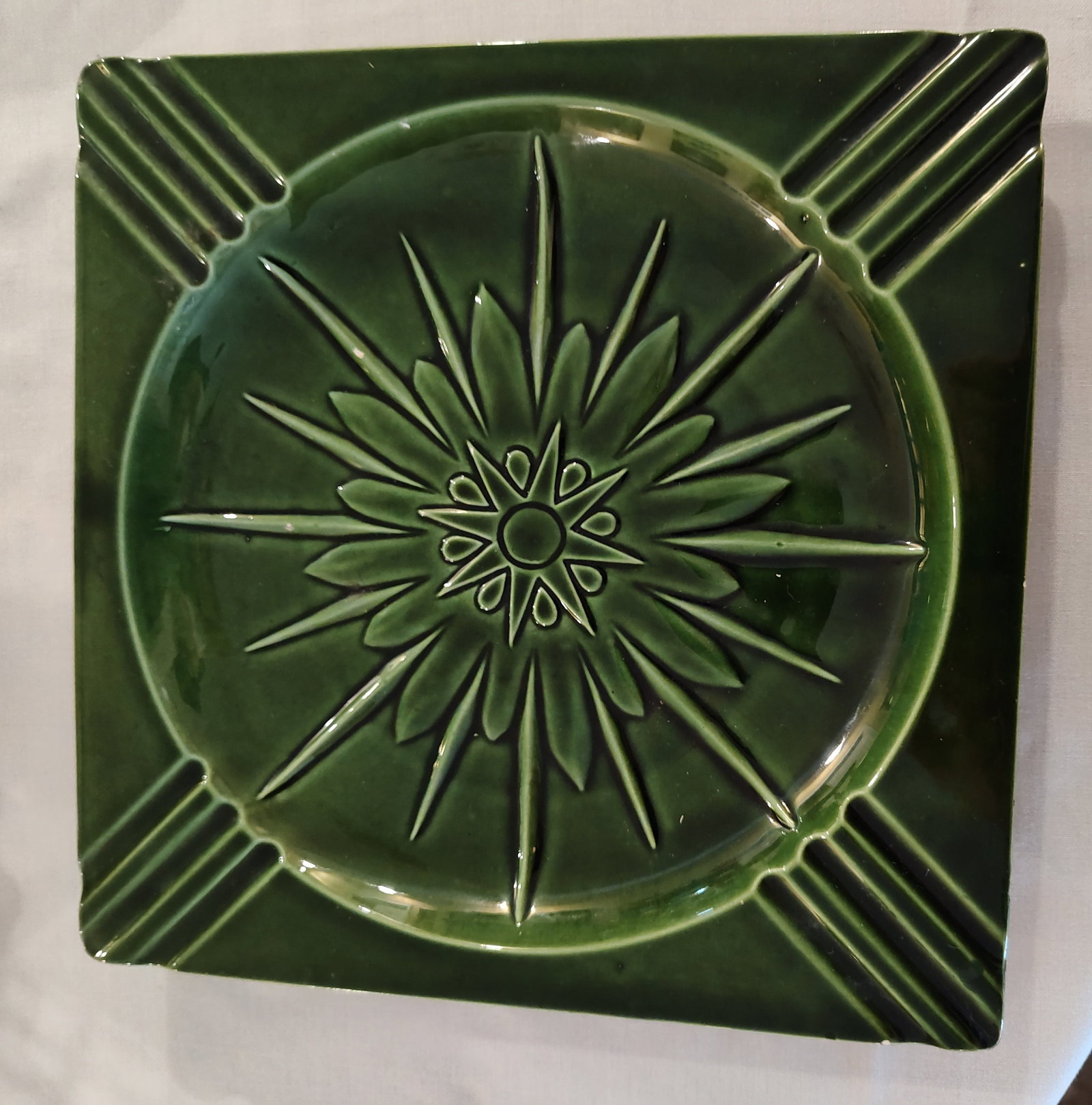 Ash Tray: Vintage Square Ashtray in Gram MCM Bohemian 10" chip, see picture