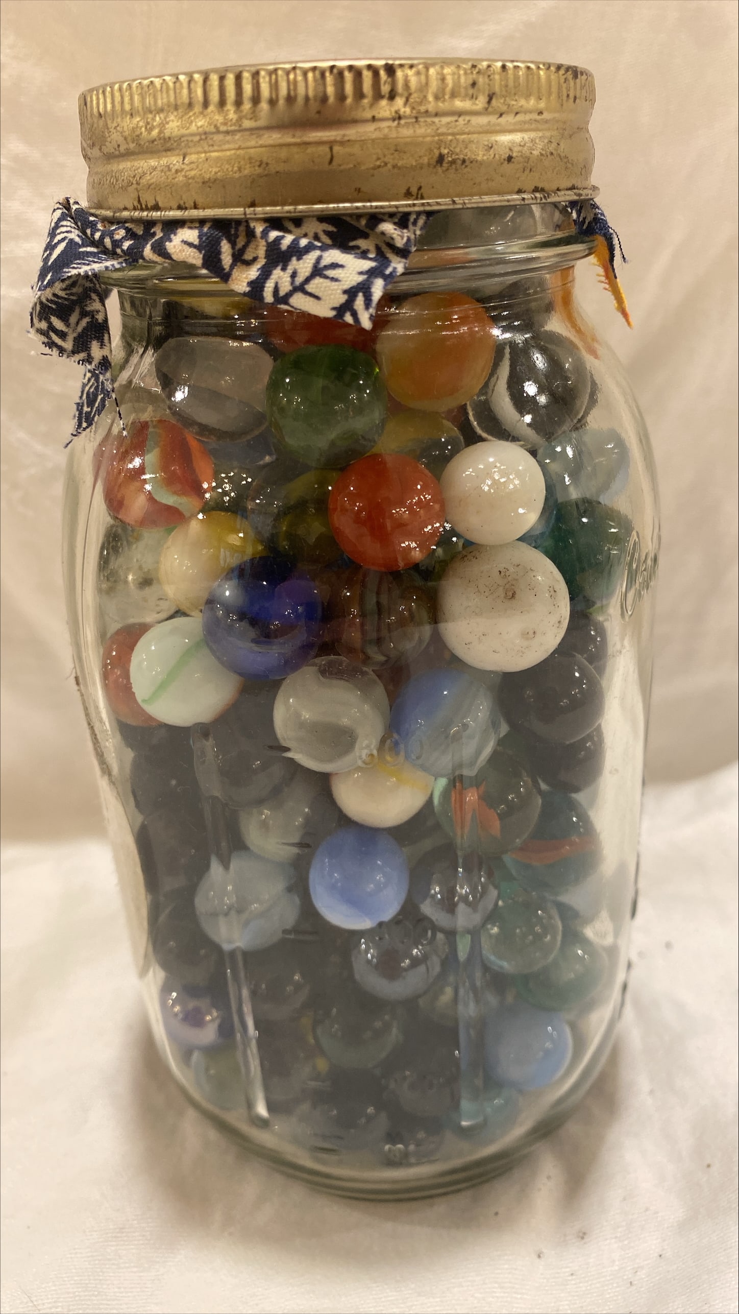 Marbles: Country House Mason Jar full of Marbles 8"x4"