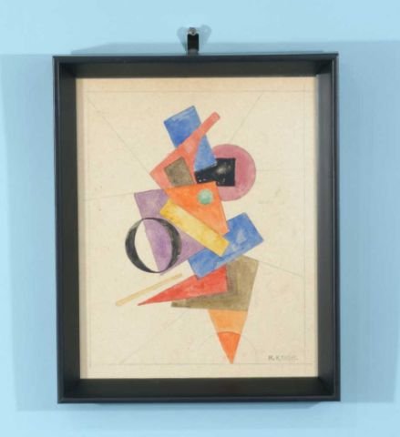 IVAN KLIUN "ABSTRACT GEOMETRICS" WATERCOLOR: ATTRIBUTED TO IVAN KLIUN (RUSSIAN, 1873-1943) "ABSTRACT GEOMETRICS" WATERCOLOR WITH TRACES OF PENCIL. FRAMED AND MATTED, SIGNED LOWER RIGHT. Height: 9 1/2 in. by Width: 7 1/2 in.