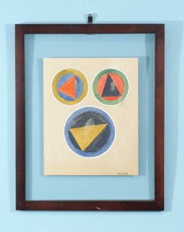 IVAN KLIUN "TRIANGLES" WATERCOLOR/PENCIL: ATTRIBUTED TO IVAN KLIUN (RUSSIAN, 1873-1943) "TRIANGLES" WATERCOLOR WITH TRACES OF PENCIL. FLOATING FRAME, SIGNED LOWER RIGHT. Height: 9 1/2 in. by Width: 7 3/4 in.