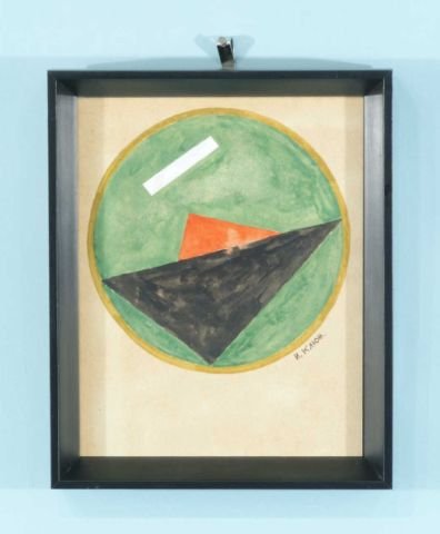 IVAN KLUIN "ABSTRACT CIRCLE" WATERCOLOR/PENCIL: ATTRIBUTED TO IVAN KLUIN (RUSSIAN, 1873-1943) "ABSTRACT CIRCLE" WATERCOLOR WITH PENCIL. FRAMED, SIGNED LOWER RIGHT. Height: 10 in. by Width: 8 in.