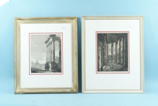 TWO ANTIQUE PIRANESI ENGRAVINGS OF ROMAN SCENES: TWO ANTIQUE PIRANESI ENGRAVINGS OF ROMAN SCENES. FRAMED AND MATTED. Height: 18 1/2 in. by Width: 14 in.