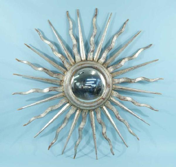 SILVER LEAF STARBURST CONVEX MIRROR: SILVER LEAF STARBURST CONVEX MIRROR. Height: 60 in. by Width: 60 in. by Depth: 3 1/2 in.