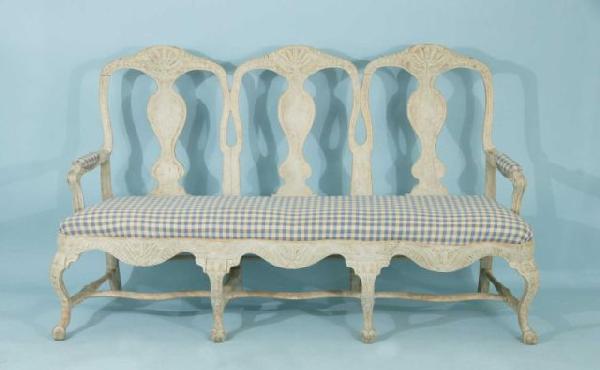 SWEDISH ROCOCO BEECHWOOD SETTEE, CIRCA 1820: 19th CENTURY SWEDISH ROCOCO BEECHWOOD SETTEE. CIRCA 1820. Height: 67 in. by Width: 40 in. by Depth: 23 in.