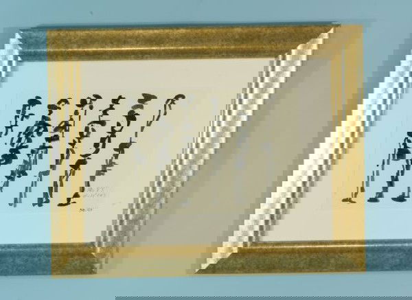 DAVID SMITH "UNTITLED COMPOSITION" BLACK INK/PAPER: ATTRIBUTED TO DAVID SMITH (1906-1965) "UNTITLED COMPOSITION" (POSSIBLE A STUDY FOR SCULPTURE) BLACK INK ON PAPER. GILT FRAMED AND MATTED, SIGNED WITH ARTIST'S INITIALS LOWER RIGHT AND DATED, ALSO NOTA