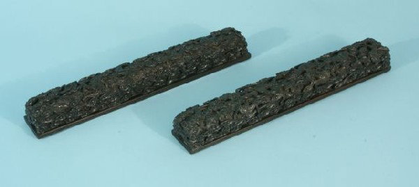 PAIR OF LARGE LEAF MAHOGANY SCHOLARS SCROLLS: PAIR OF LARGE LEAF MAHOGANY SCHOLARS SCROLLS CARVED WITH BATS. Height: 13 in. by Width: 1 1/2 in. by Depth: 1 1/2 in.