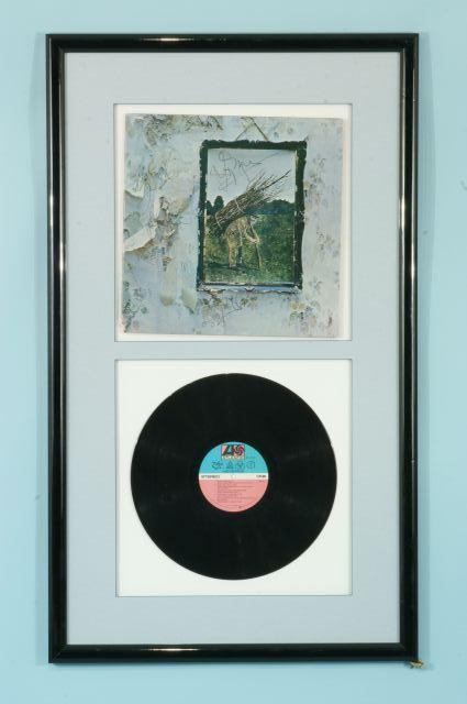 AUTOGRAPHED "LED ZEPPELIN" ALBUM RECORDING: FRAMED AND MATTED AUTOGRAPHED "LED ZEPPELIN" ALBUM RECORDING. Height: 28 and 35 1/2 in. by Width: 13 1/12 and 21 in.