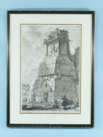 ANTIQUE PIRANESI ENGRAVING "VEDUTA DI SEPOLCRO": ANTIQUE PIRANESI ENGRAVING "VEDUTA DI SEPOLCRO". GILT FRAMED AND MATTED. Height: 24 in. by Width: 16 in.