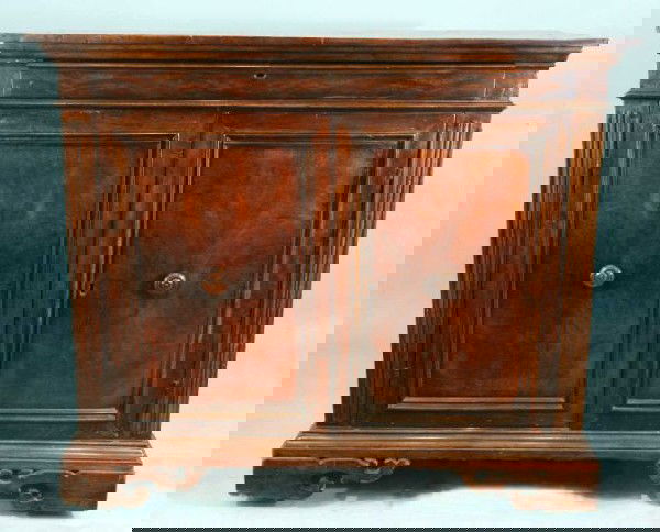 17th CENTURY ITALIAN CREDENZA , CIRCA 1690: 17th CENTURY ITALIAN WALNUT CREDENZA. CIRCA 1690 Height: 51 1/2 in. by Width: 62 in. by Depth: 26 1/4 in.