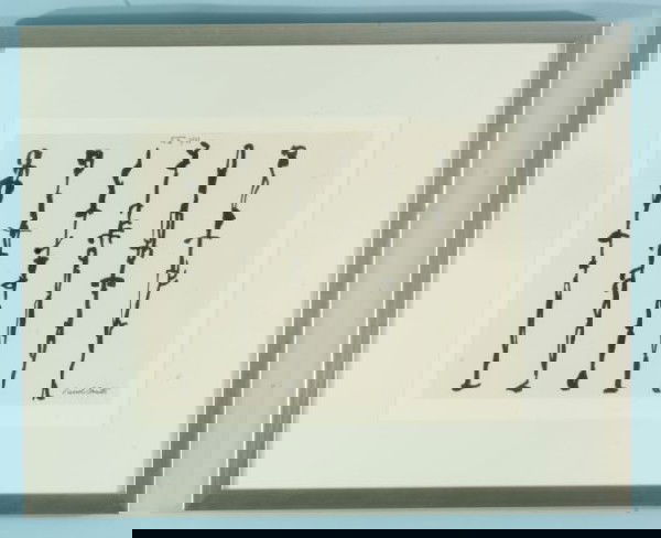 ATTRIBUTED TO DAVID SMITH "UNTITLED STUDIES" INK: ATTRIBUTED TO DAVID SMITH (1906-1965) "UNTITLED SCULPTURE STUDIES" BLACK INK DRAWING. FRAMED AND MATTED. Height: 9 1/2 in. by Width: 12 1/2 in.