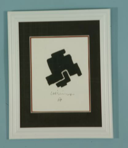 EDUARDO CHILLIDA "UNTITLED ABSTRACT" INK DRAWING: ATTRIBUTED TO EDUARDO CHILLIDA (1926-2002) "UNTITLED ABSTRACT" INK DRAWING. SILVER FRAME AND MATTED. SIGNED LOWER MIDDLE. Height: 16 1/2 and 10 in. by Width: 13 1/2 and 7 1/2 in.