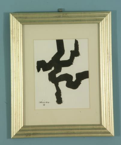 EDUARDO CHILLIDA "UNTITLED ABSTRACT" INK DRAWING: ATTRIBUTED TO EDUARDO CHILLIDA (1926-2002) "UNTITLED ABSTRACT" INK DRAWING. SILVER FRAME AND MATTED. SIGNED LOWER LEFT. Height: 17 and 9 1/2 in. by Width: 14 and 7 1/2 in.