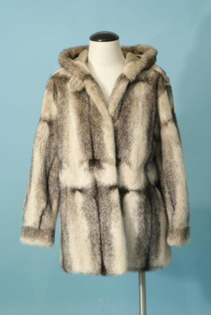 DYED BLACK CROSS MINK JACKET BY RALPH RUPLEY: DYED BLACK CROSS MINK JACKET WITH HOOD BY RALPH RUPLEY, HOUSTON. Approximate size 8-10.