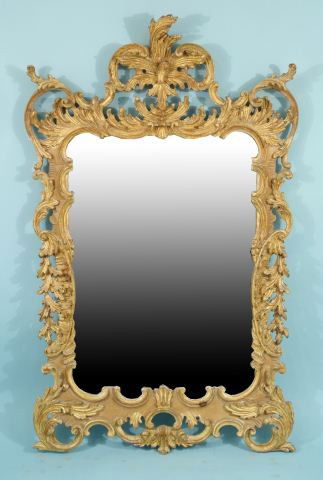 CARVED & GILDED MIRROR BY LA BARGE: CARVED AND GILDED FRAMED MIRROR BY LA BARGE. Height: 57 in. by Width: 34 in. by Depth: 5 in.