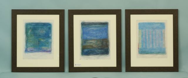 TRYPTIC SET OF JAMES W. BYRD "ABSTRACT" PASTELS: TRYPTIC SET OF JAMES W. BYRD "ABSTRACT" PASTELS ON PAPER. FRAMED AND MATTED. Height: 25 and 15 1/2 in. by Width: 20 1/2 and 12 in. in. by Depth: 3/4 in.