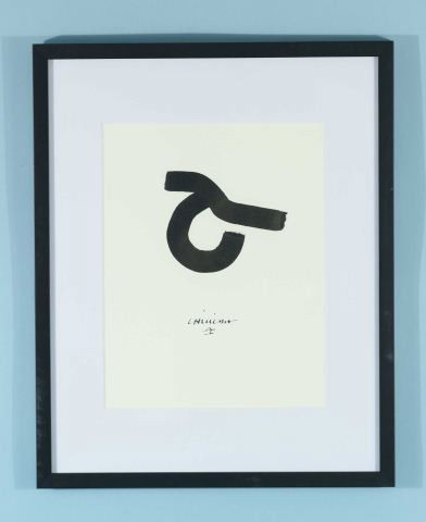 EDUARDO CHILLIDA "UNTITLED DRAWING" INK ON PAPER: ATTRIBUTED TO EDUARDO CHILLIDA (1924-2002) "UNTITLED DRAWING" BLACK AND WHITE INK DRAWING ON HEAVY WHITE PAPER, SIGNED AND MONOGRAMMED. Height: 21 and 13 1/2 in. by Width: 17 and 10 1/2 in.