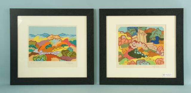 LAPICQUE "TOWNSCAPES" LITHOGRAPH, ARIST PROOFS: TWO CHARLES LAPICQUE (1898-1988) TOWNSCAPES" COLOR LITHOGRAPHS. FRAMED AND MATTED, EPREVUE D' ARTIST, ARTIST PROOFS, SIGNED LOWER RIGHT. Height: 21 1/2 and 12 in. by Width: 23 1/2 and 14 in.