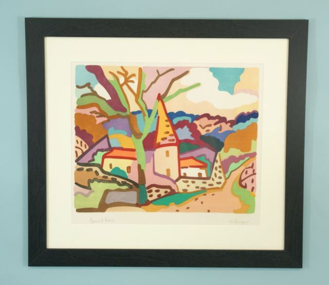 LAPICQUE "TOWNSCAPE" LITHOGRAPH, ARTIST PROOF: CHARLES LAPICQUE (1898-1988) "TOWNSCAPE" COLOR LITHOGRAPH, EPREVUE D' ARTIST. FRAMED AND MATTED, ARTIST PROOF, SIGNED LOWER RIGHT. Height: 27 1/2 and 18 in. by Width: 30 1/2 and 21 in.