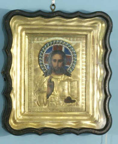 19th CENTURY RUSSIAN ICON IN SHADOW BOX : 19th CENTURY RUSSIAN ICON IN SHADOW BOX GILDED FRAME. Height: 8 1/4 in. by Width: 6 1/2 in.