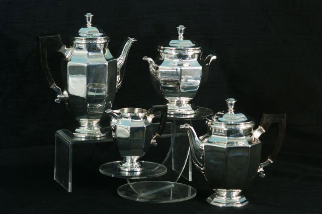 CHRISTOFLE SILVERPLATE TEA SET: CHRISTOFLE SILVERPLATE TEA SET. Height: 10 in. by Width: 7 in. by Depth: 5 IN.