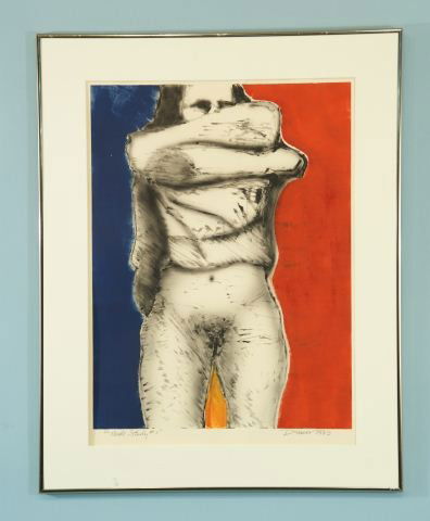 DARREN VIGIL GRAY "NUDE STUDY #1" COLOR INTAGLIO: DARREN VIGIL GRAY "NUDE STUDY #1" COLOR INTAGLIO MONO-PRINT, 1983. Height: 28 and 22 in. by Width: 22 and 16 in.