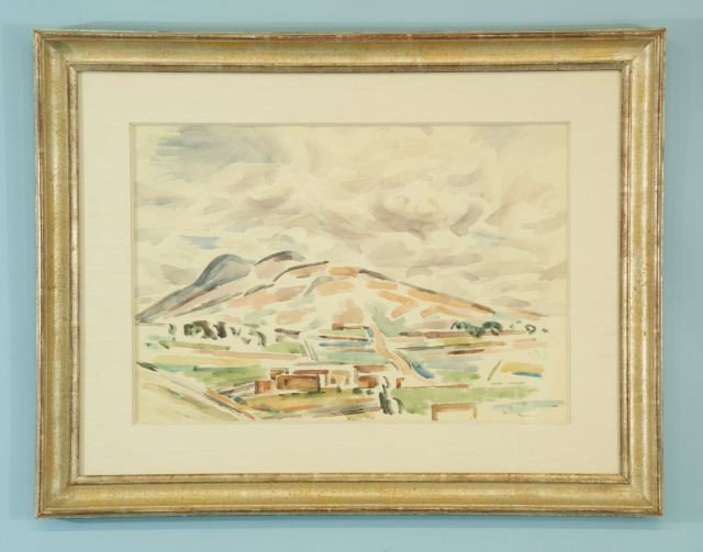 ANDREW MICHAEL DASBURG "MOUNTAIN LANDSCAPE" W/C: ANDREW MICHAEL DASBURG "MOUNTAIN LANDSCAPE ON A GRAY DAY" WATERCOLOR. Height: 13 in. by Width: 19 in.