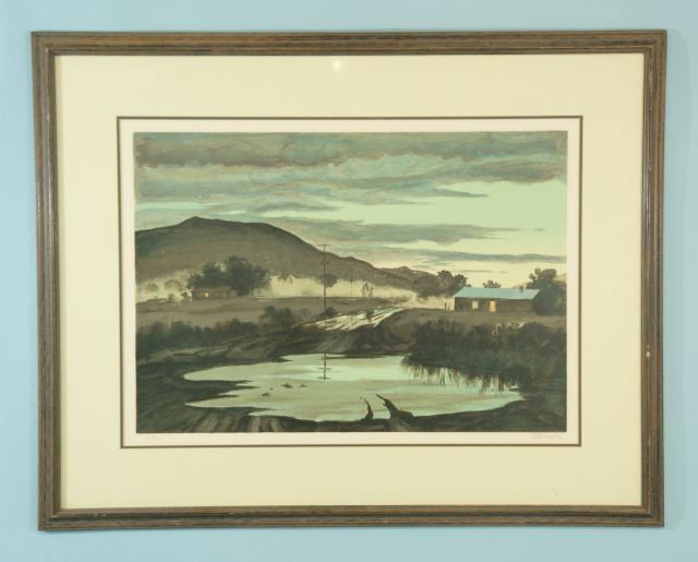 PETER HURD "THE DAY IT RAINED" LITHOGRAPH: PETER HURD "THE DAY IT RAINED" LITHOGRAPH EDITION NUMBER 146/260. FRAMED AND MATTED. Height: 30 and 20 in. by Width: 38 and 28 in.