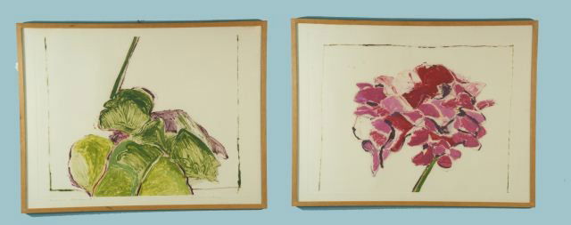 DIPTYCH PIECES FRITZ SCHOLDER "DOUBLE FLOWER #2": DIPTYCH PIECES FRITZ SCHOLDER "DOUBLE FLOWER #2" COLOR INTAGLIO MONO-PRINT. Height: 30 in. by Width: 40 in.