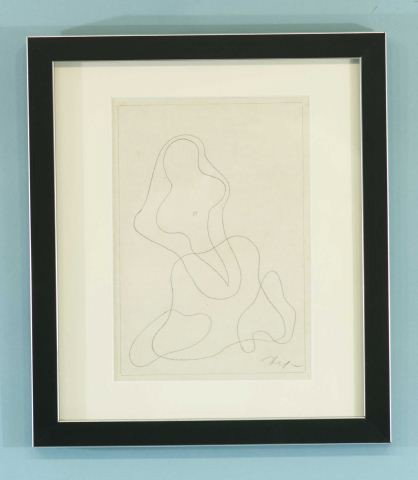 JEAN ARP "ABSTRACT DRAWING" PENCIL/CHARCOAL: ATTRIBUTED TO JEAN ARP (1887-1966) "ABSTRACT DRAWING" PENCIL/CHARCOAL. FRAMED AND MATTED. Height: 15 1/2 and 10 1/2 in. by Width: 13 1/2 and 7 1/2 in.